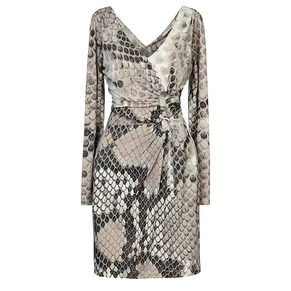 Roberto Cavalli Snakeskin Python Tan Gray Sheath … - image 2